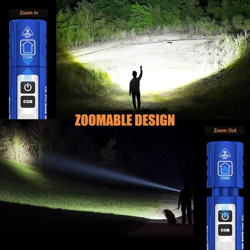 Vista 7 de Banral Linternas tácticas recargables de alto lúmenes - Súper brillante pequeña y potente linterna LED magnética USB C, 8 modos, botón doble Azul