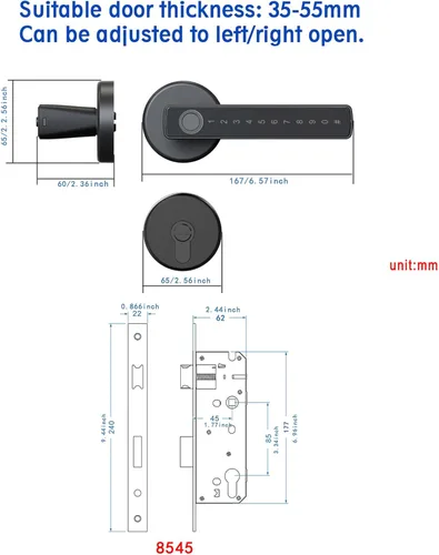 Vista 6 de Juego de cerradura inteligente para puerta, huella digital, código de acceso, tarjetas, control de aplicación, cerrojo de entrada sin llave con asa