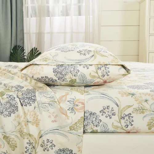 Vista 17 de Chezmoi Collection Paradise - Juego de sábanas florales de 3 piezas, multicolor, azul, rojo, naranja, crema, de microfibra con bolsillo profundo