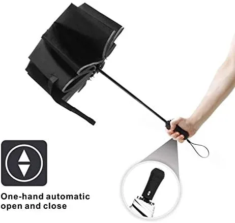 Vista 4 de LEAGERA Windproof Compact Umbrellas for Rain with LED Light Flashlight Umbrella, Oversized Travel Folding Umbrella Reflective Stripes Automatic