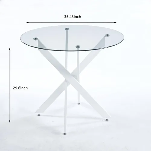 Vista 75 de Mesa de comedor redonda de 36 pulgadas para 4, mesas de cocina y comedor de cristal, moderna mesa de comedor circular con mesa de vidrio templado