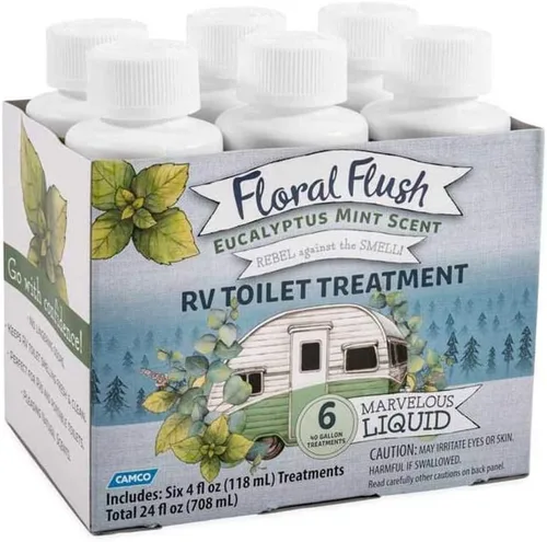 Camco 41482 Floral Flush RV - Tratamiento de inodoro individual, aroma a menta de eucalipto, elimina olores y descompone los desechos, cada botella