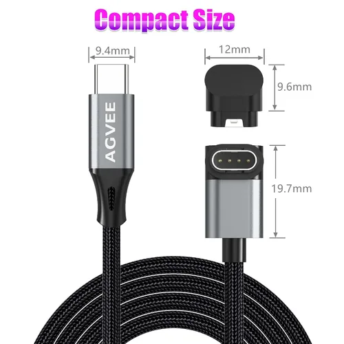 Vista 7 de AGVEE Cargador corto de 1.5 pies para Garmin Watch USB C, cable de carga en forma de L para Fenix, Forerunner, Vivoactive, Instinct, Venu, Tactix