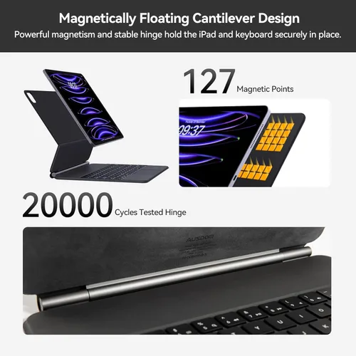 Vista 3 de Funda de teclado para iPad Air de 13 pulgadas (M3/M2, 2025/2024) y iPad Pro de 12.9 pulgadas (3ª/4ª/5ª/6ª Gen): Funda de teclado Bluetooth magnética
