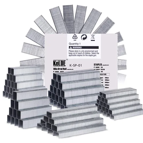 KeLDE Paquete de 5000 grapas T50 resistentes y clavos Brad, incluye clavos de 1/4, 5/16, 3/8, 1/2, 9/16 pulgadas (6, 8, 10, 12, 0.551 in) y 5/8
