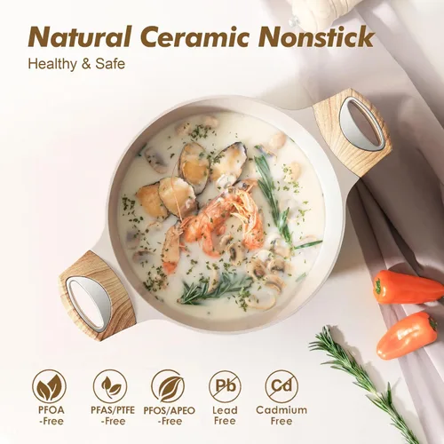 Vista 2 de SENSARTE - Olla de stock antiadherente de cerámica con tapa, olla de sopa de 2,6/4,5/6,6/8,5 QT, olla de guiso, olla para pasta saludable no tóxica