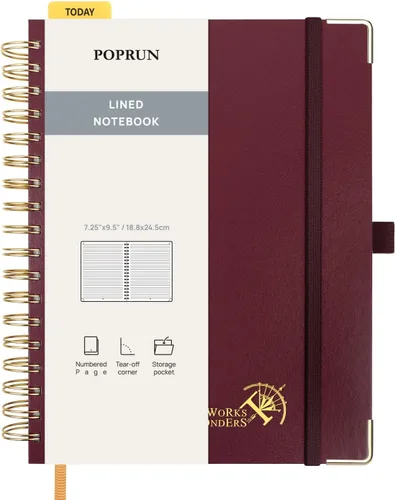 Vista 11 de POPRUN Lined Spiral Journal Notebook for Women & Men, 7-1/4" x 9-1/2", 220 Numbered Pages, College Ruled Hardcover Notebook for Work, Journals for