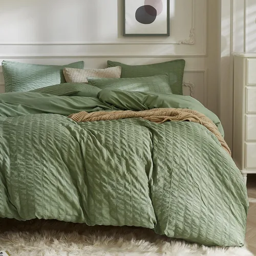 Vista 10 de JELLYMONI Funda de Edredón Azul Bebé Tamaño Twin, Juego de Ropa de Cama de Microfibra Lavada de 3 Piezas, Juego de Funda de Edredón Seersucker Suave