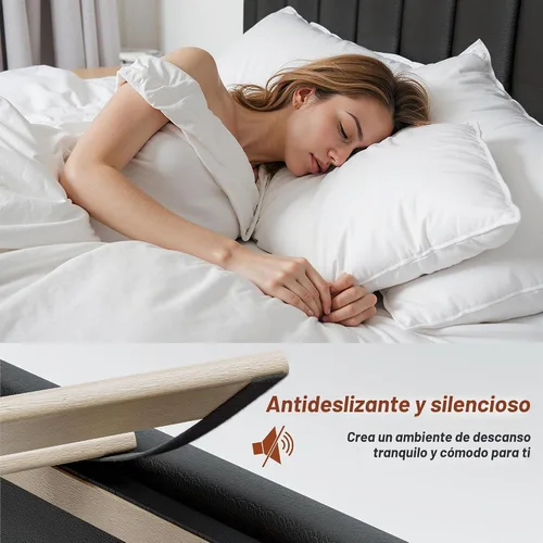 Vista 7 de CypBed Base de cama matrimonial con cabecero y 2 cajones de almacenamiento Negro