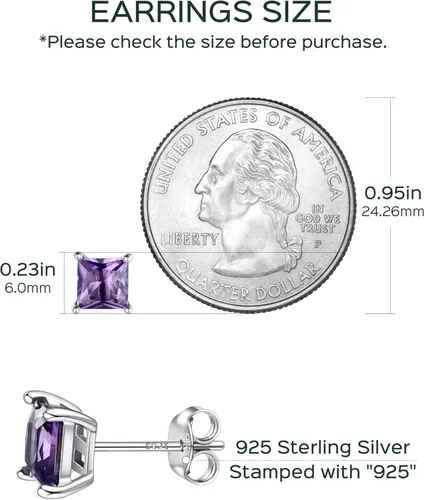 Vista 4 de ChicSilver Aretes de plata de ley 925 con forma de corazón brillante, redondaprincesa con piedra natal para mujer, joyería de cumpleaños