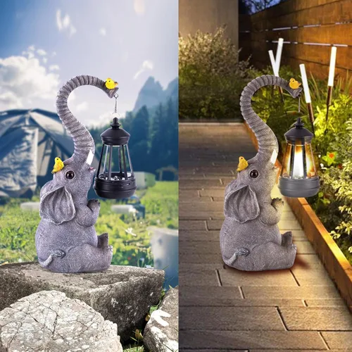 Vista 2 de ILLUMINEW Luces de Estatuas de Elefante de Decoración Solar para Jardín Exterior, Elefante de la Suerte Regalos Únicos de Cumpleaños de Mamá