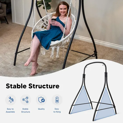 Vista 2 de SUNCREAT Silla Hamaca Colgante de Interior con Soporte, Silla Colgante de Exterior con Soporte, Capacidad de 400 libras, Beige Silla Beige