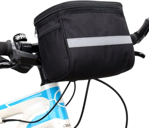 Vista 2 de Ochine Bolsa para manillar de bicicleta, bolsa de cesta delantera de bicicleta, bolsa de manillar de bicicleta con bolsillo de malla, bolsa