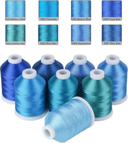 Vista 8 de Simthread Hilo de bordar azul – 8 tonos compatibles con Brother Colors, 550 yardas cada uno, poliéster 40WT, para Brother, Babylock, Janome, Singer