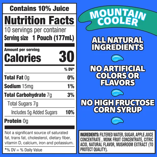 Vista 2 de Capri Sun Mountain Cooler - Bebida de jugo de frutas con sabor natural, caja de 10 unidades, bolsas de 6 onzas líquidas