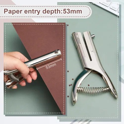 Vista 3 de Chumia Perforadora de papel resistente de 2 pulgadas de largo alcance de 1/4 pulgadas, perforadora de un solo agujero, garganta profunda, esfuerzo