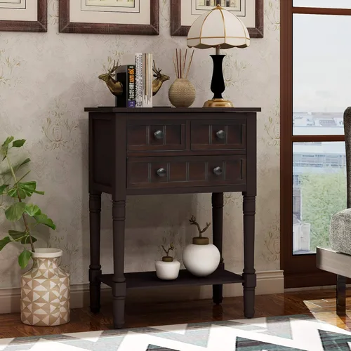 Knocbel Narrow Entry Console Table with 3 Storage Drawers and Bottom Shelf, Entryway Hallway Foyer Sofa Table with Legs, 23.7" W x 13" D x 31.1" H