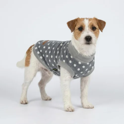 Vista 4 de Fitwarm - Suéter de lunares para perro - Ropa de invierno acogedora para perros pequeños, niño y niña, chaqueta de forro polar, gris claro y gris