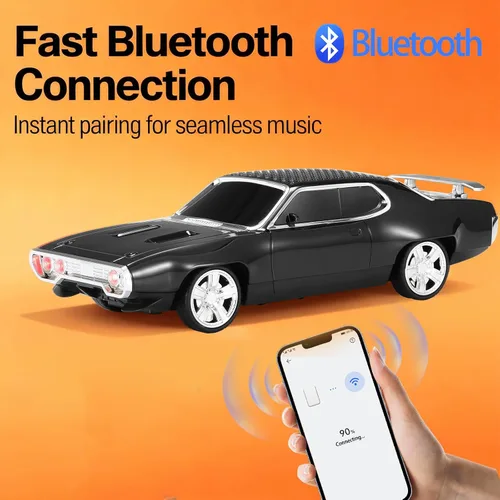 Vista 2 de Altavoz Bluetooth retro para automóvil con sonido estéreo HD, emparejamiento TWS, luces LED de fiesta, micrófono incorporado, altavoz Bluetooth