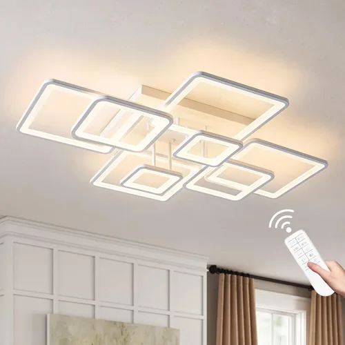 Vista 13 de Shine LUEST Modernas luces LED de techo para dormitorio, 26 pulgadas, regulables, cuadradas, para sala de estar, con control remoto, lámpara negra
