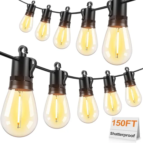 Vista 13 de Brightever Guirnalda de luces para exteriores de 25 pies impermeable, luces LED para patio con 8+1 bombillas Edison S14 inastillables, luces