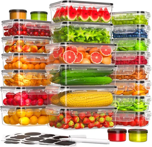 Vista 10 de 40 recipientes de almacenamiento de alimentos con tapas herméticas (20 recipientes y 20 tapas), a prueba de fugas, juego de recipientes