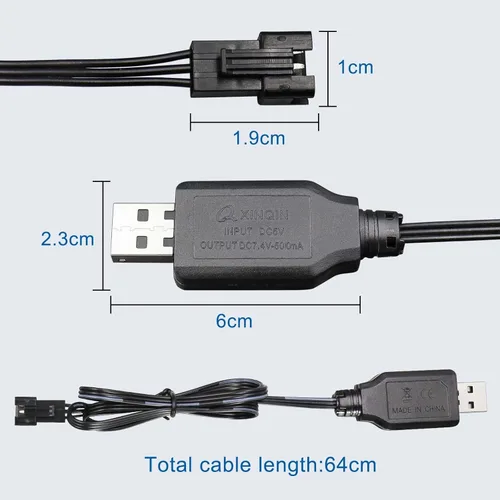 Vista 2 de KBT SM-3P Batería de litio Cable de carga USB (2 piezas) para baterías recargables de 7.4 V Vehículo RC Juguete Coche Camión Barco