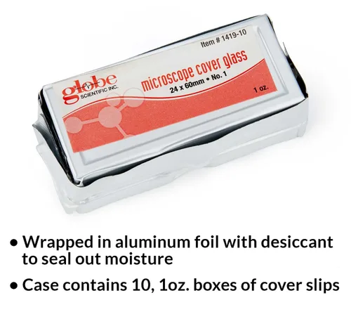 Vista 3 de Globe Scientific 1419-10 Tapa de cristal, 0.945 x 2.362 in, Nº 1 Espesor (caja de 10)