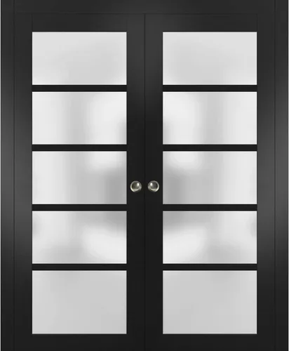 SARTODOORS Quadro 4002 | Puertas interiores francesas de doble bolsillo con vidrio esmerilado, MDF, 36x80, negro, estilo moderno | Accesorios