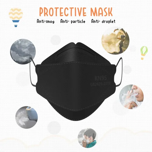 Vista 7 de LEVENIS - Paquete de 50 mascarillas faciales KN95 para niños transpirable cómoda y desechable color negro