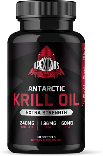 Aceite de krill antártico 1000 mg con omega-3 EPA, DHA, astaxantina y fosfolípidos 60 cápsulas blandas
