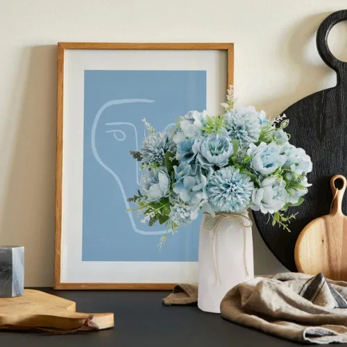 Vista 6 de LESING Peonía artificial con florero, ramos de flores de seda, hortensias falsas a granel para el hogar, centros de mesa, decoración de boda (azul-1)