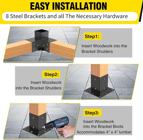 Vista 4 de Soportes para Pérgola 4x4Woodworks Kit de Pérgola Modular Moderno para Exteriores Kit de Herrajes DIY Kit de Soporte de Madera Elevado Incluye 4