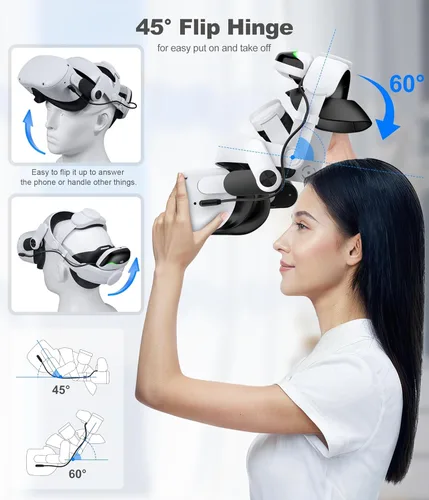 Vista 7 de Kawaye Head Strap for Meta Quest 3S/3/2, 6700mAh Hot-Swap Batteries for Oculus Head Strap Extend 2-3Hrs,Dual Dial Adjustable VR Headset Strap for