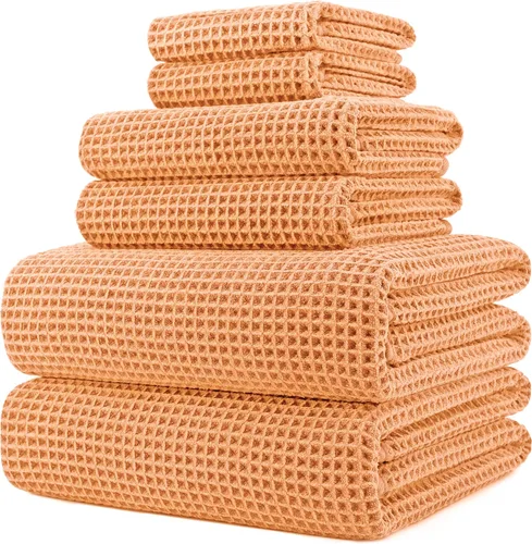 Vista 11 de POLYTE Juego de toallas de baño de gran tamaño de microfibra de secado rápido de 430 GSM, sin pelusas, 6 piezas (tejido de gofre)