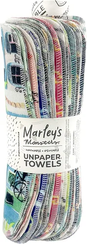 Vista 23 de Marley's Monsters UNpaper Towels - Rollo de 24 unidades, toallas de papel reutilizables, sin papel, algodón, sin árboles (rayas negras y blancas)