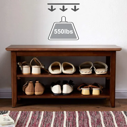 Vista 3 de XKZG Banco de Almacenamiento con Zapatero de Madera, Banco para Zapatos de Madera Sólida Rústica para Entrada (Marrón, 23.6")