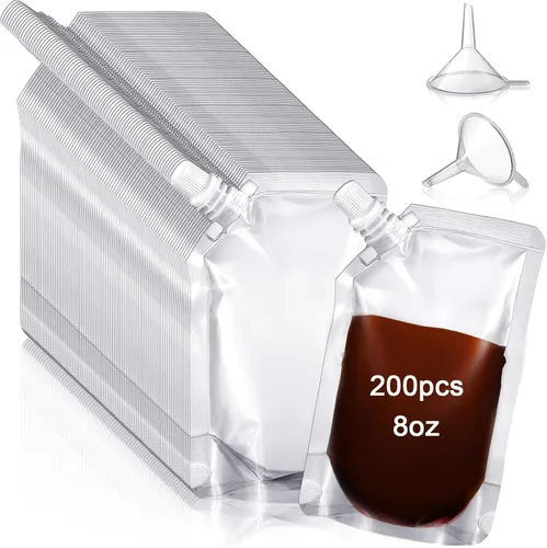 Vista 8 de Meanplan 200 bolsas de plástico reutilizables a granel, bolsas de plástico transparentes a prueba de fugas con embudo para fiestas, viajes
