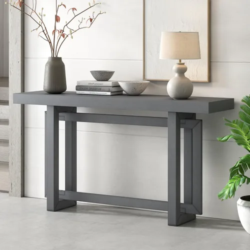 Vista 8 de Console Table for Entryway, 59" Wood Sofa Table with Solid Wood Legs, Modern Entryway Table with Geometric Design for Living Room, Hallway (Black)
