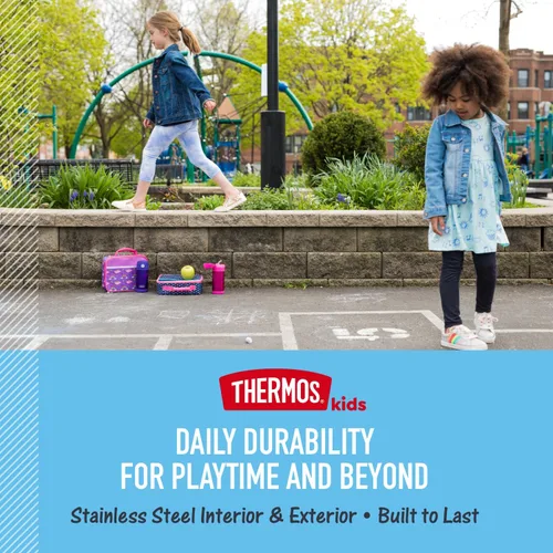 Vista 3 de THERMOS FUNTAINER - Recipiente para comida con cuchara para niños con aislamiento al vacío, de acero inoxidable, 10 onzas, Baby Shark