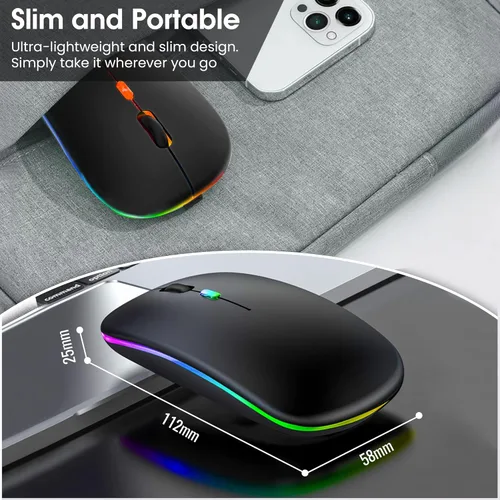 Vista 7 de GLOBAL TECH Ratón inalámbrico LED, mouse silencioso inalámbrico recargable delgado, 2.4G, portátil, USB, inalámbrico, inalámbrico, con receptor USB