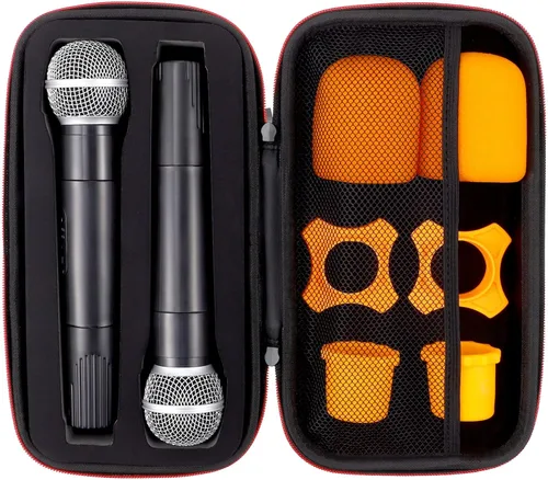 Vista 3 de Ciieeo Bolsa de almacenamiento de micrófono inalámbrico, funda de transporte portátil Eva para 2 micrófonos de mano con cremallera de protección