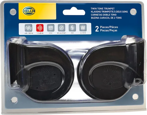 Vista 5 de HELLA 012010971 Kit de Bocina de Trompeta Negra de 12V (Ajuste Universal - Paquete Blíster)