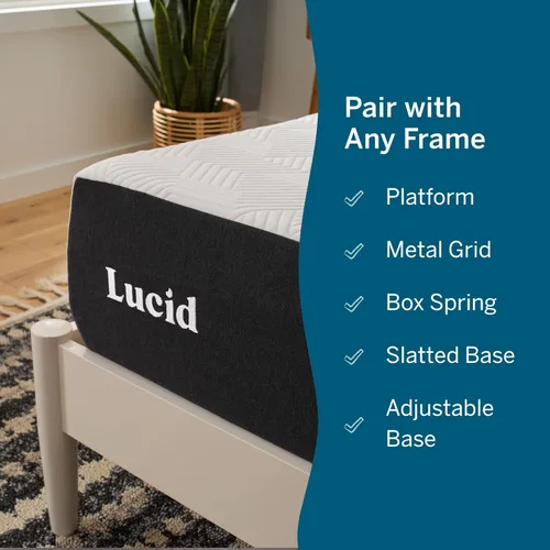 Vista 7 de Lucid 10 Inch Memory Foam Mattress - Plush Feel - Infused with Refreshing Bamboo Charcoal and Cooling Gel - Bed in a Box - Temperature Regulating
