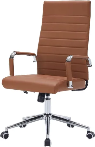 Vista 16 de Silla de escritorio de oficina con respaldo alto, silla de computadora ejecutiva de piel sintética con ruedas, altura ergonómica moderna ajustable