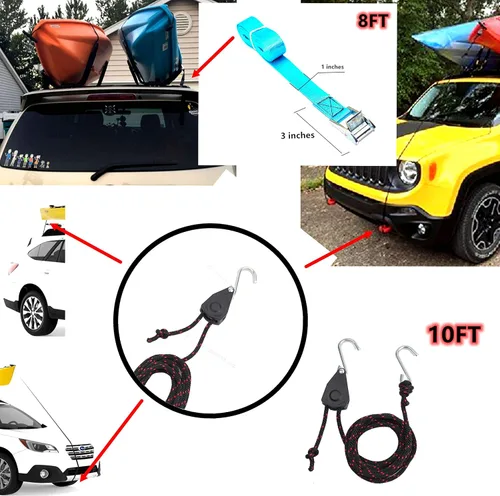 Vista 6 de A01 - Soporte de techo para kayak para SUV, soporte de techo superior para coche, barra transversal en J, canoa, barco (1 par)