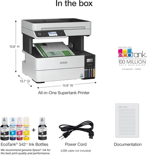 Vista 6 de Epson EcoTank Pro ET-5150 Impresora inalámbrica a color todo en uno Supertank con escáner, copiadora, alimentador automático de documentos, grande