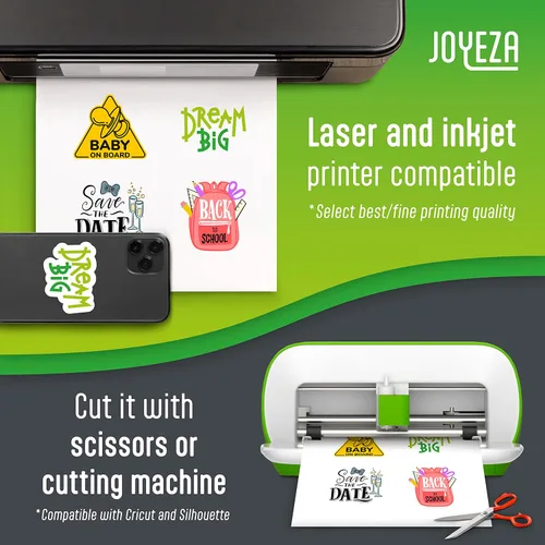 Vista 3 de JOYEZA - Papel adhesivo de vinilo imprimible de calidad premium para impresora de inyección de tinta - 40 hojas de color blanco mate impermeables