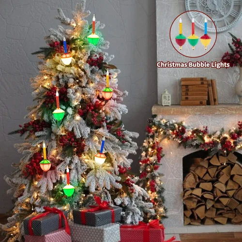Vista 6 de Luces de burbujas de Navidad multicolor con 7 bombillas transparentes, certificación UL para iluminación de celebraciones navideñas, alambre verde