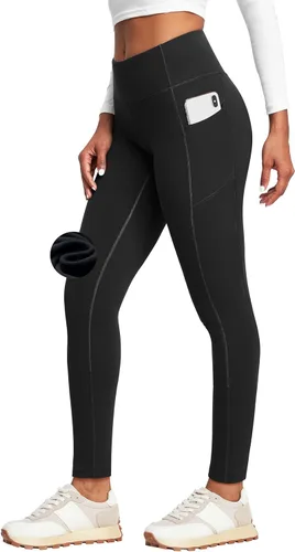 Heathyoga - Leggings con forro de vellón y bolsillos para mujer, leggings térmicos, pantalones de yoga cálidos de cintura alta para mujer